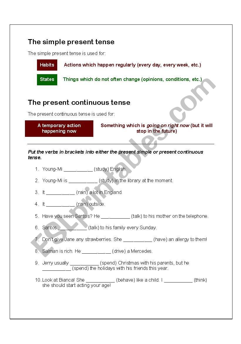 The simple present and present continuous tenses
