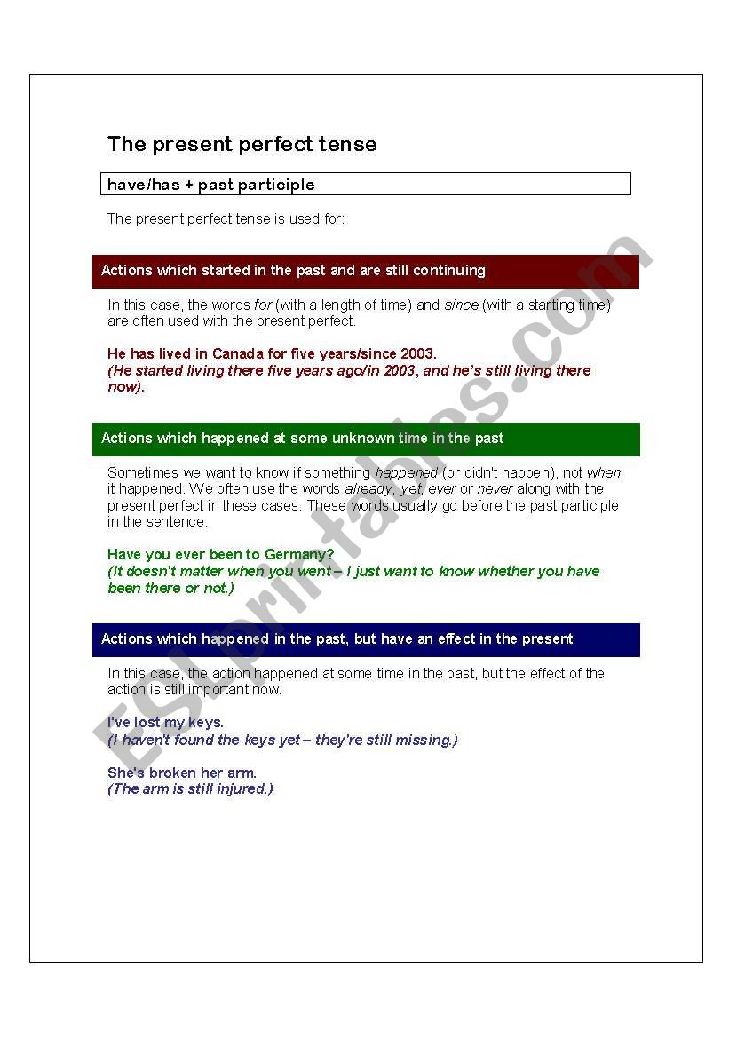 The present perfect tense worksheet