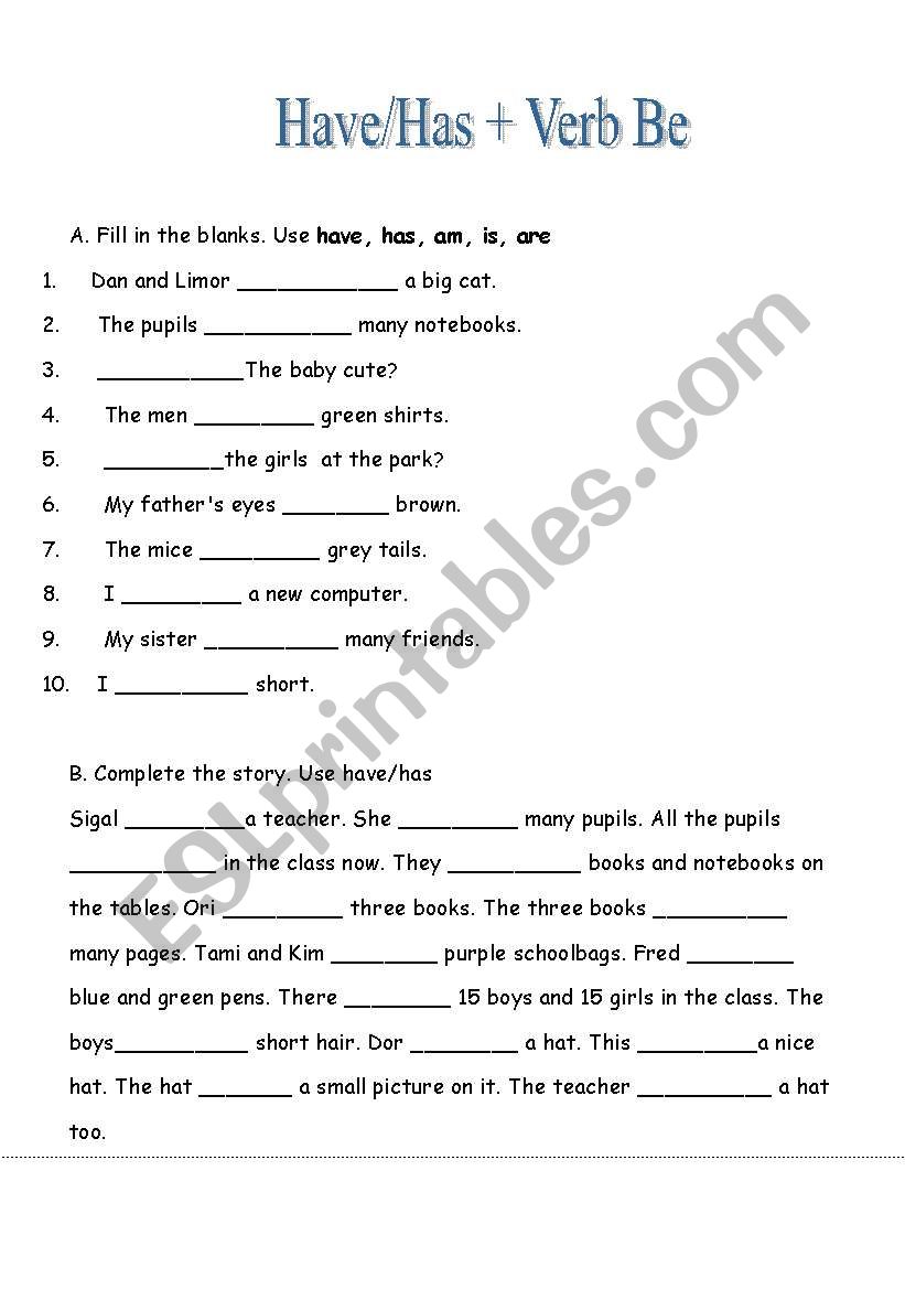 have has and verb BE worksheet