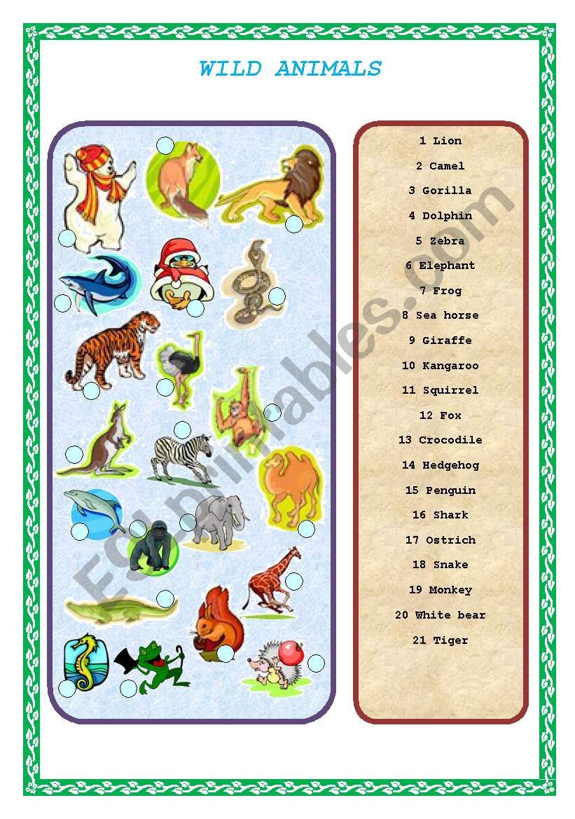 Wild animals worksheet