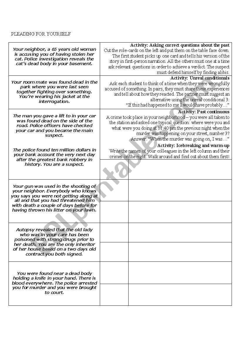 Pleading for yourself worksheet