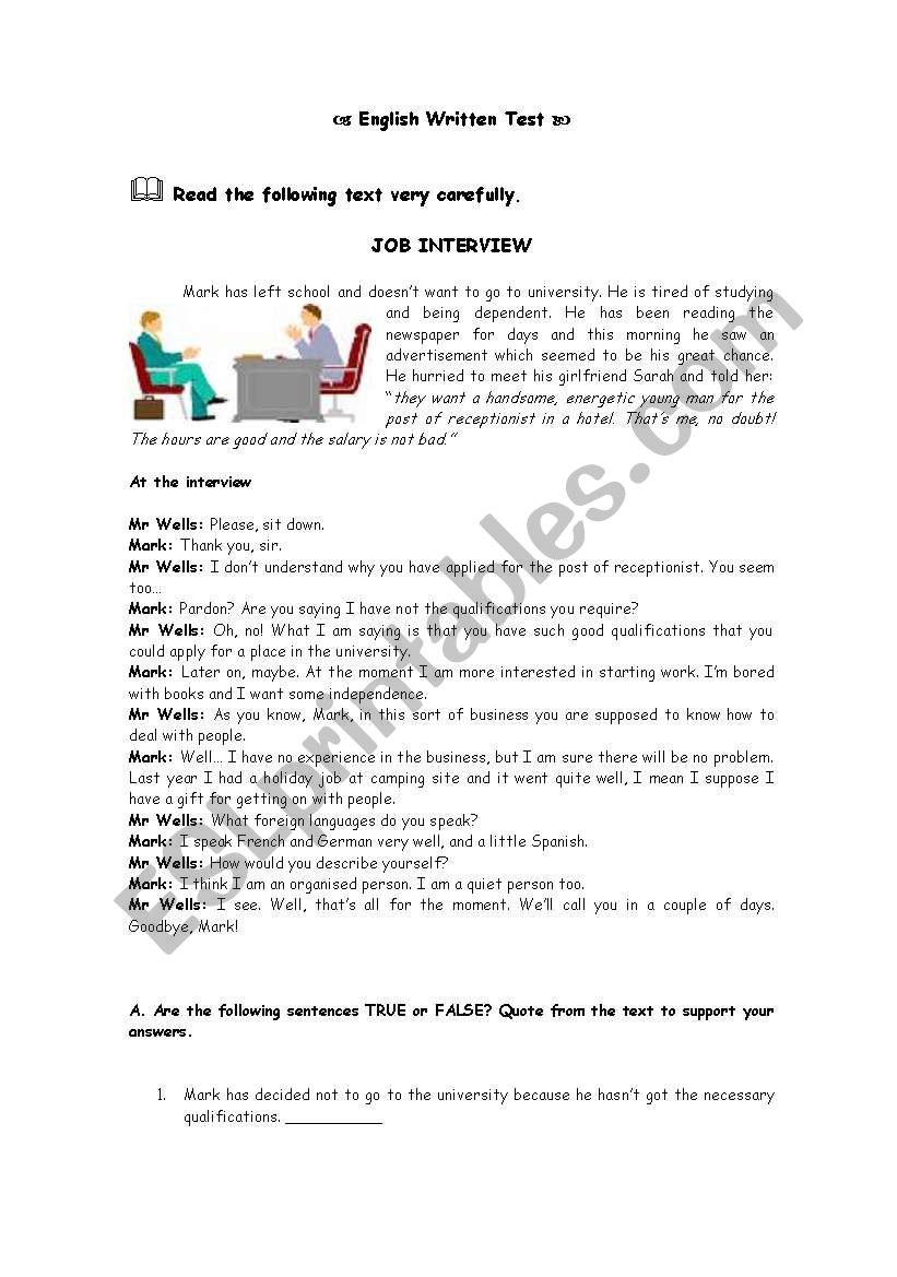 job interview worksheet