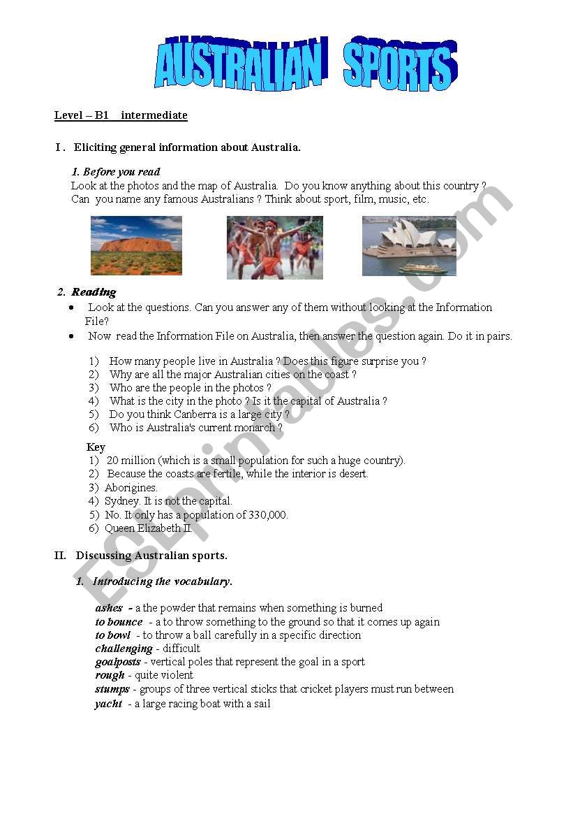 Australian sports worksheet