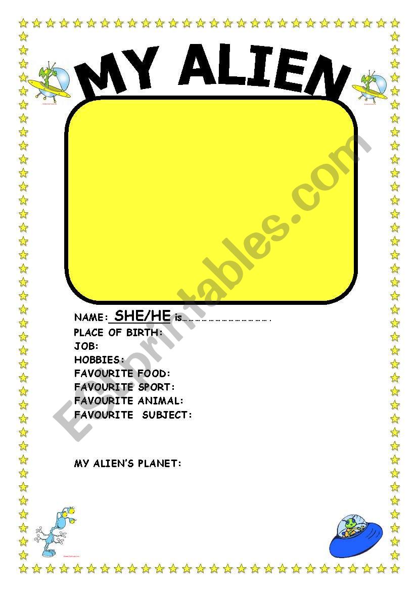 writing- my alien worksheet