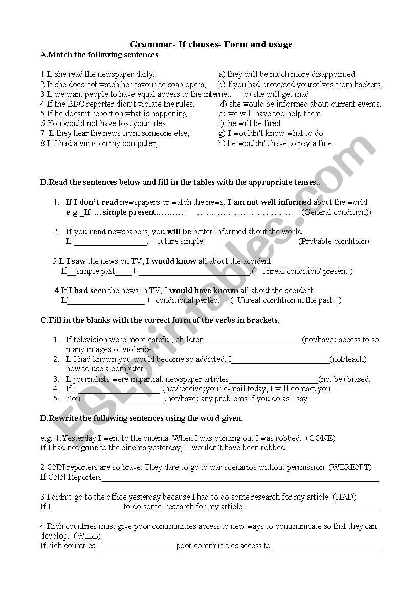 If-clauses-  Form and usage worksheet