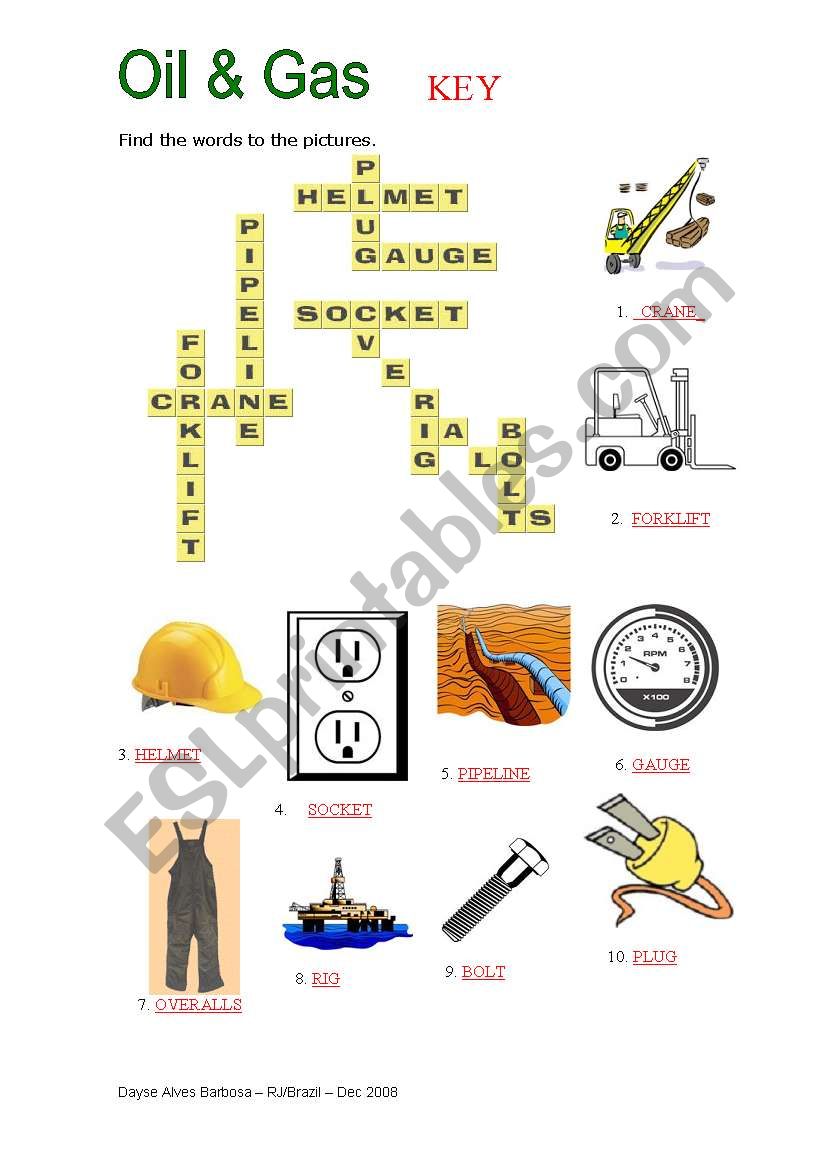 Oil and Gas Vocabulary Key worksheet