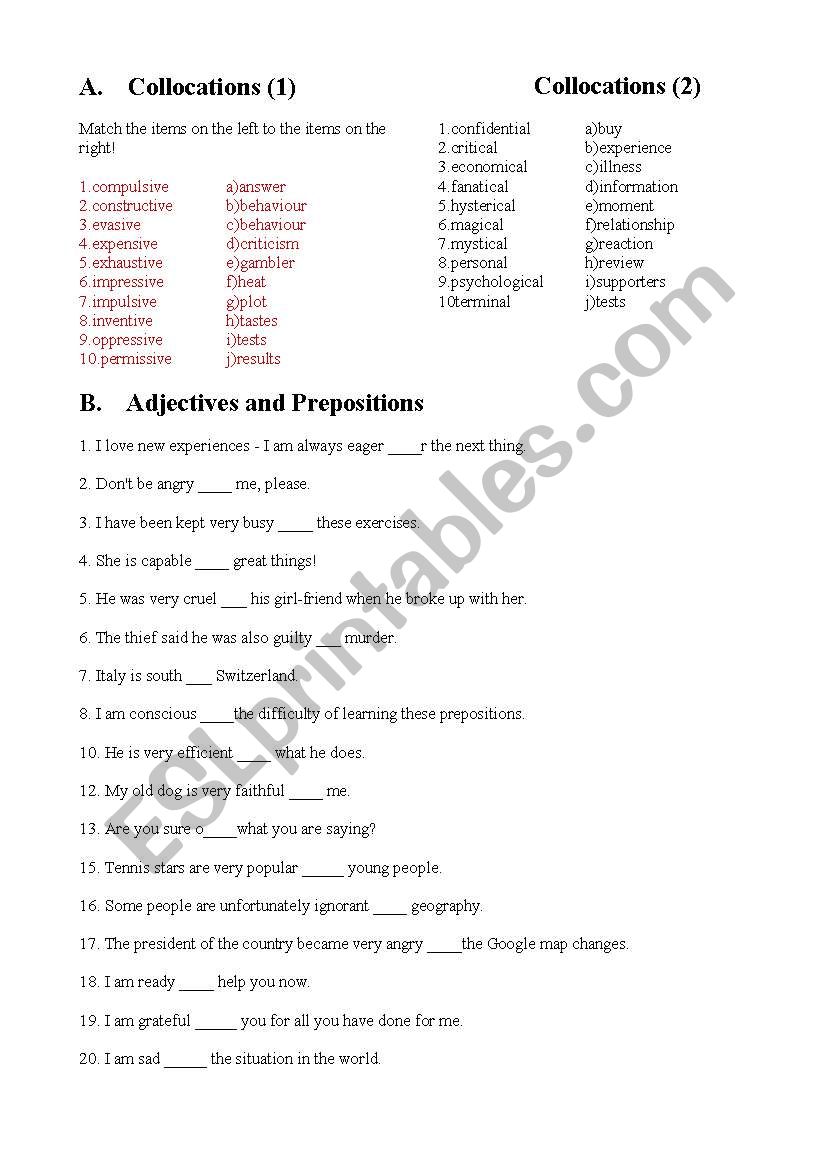 Collocations related to shoppping and adjectives followed by prep.