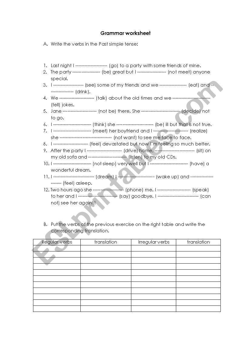 past simple tense worksheet