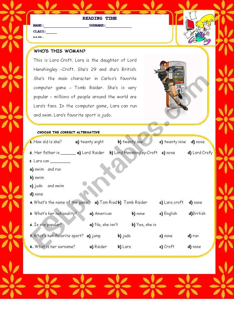 LARA CROFT worksheet