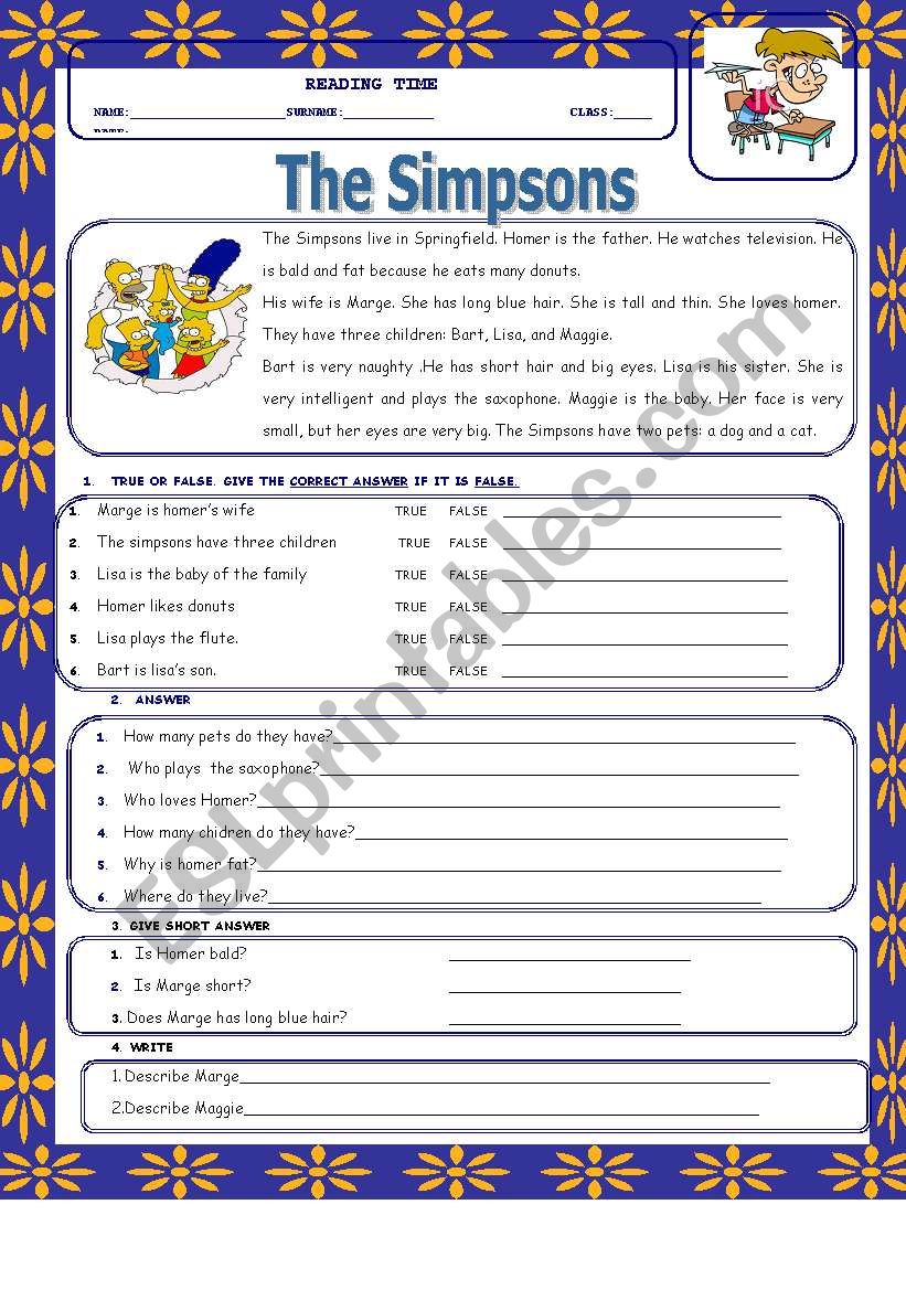 the simpsons worksheet