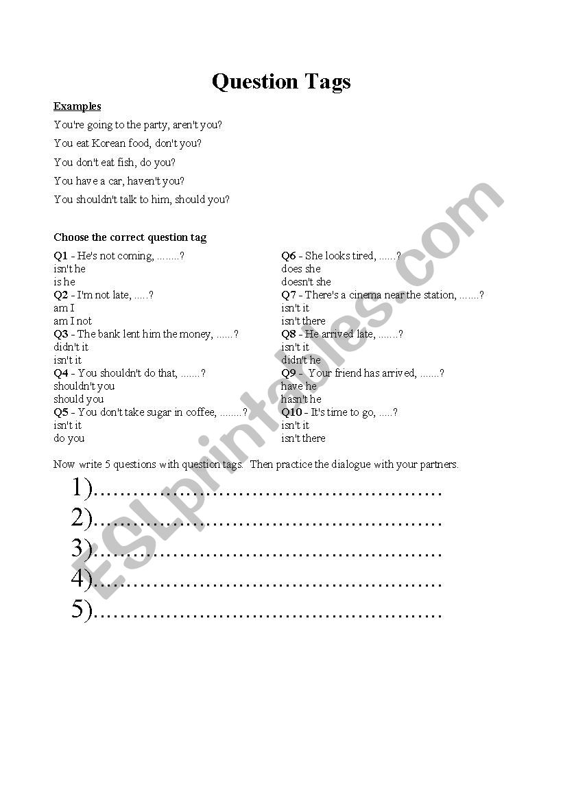 Question Tags worksheet