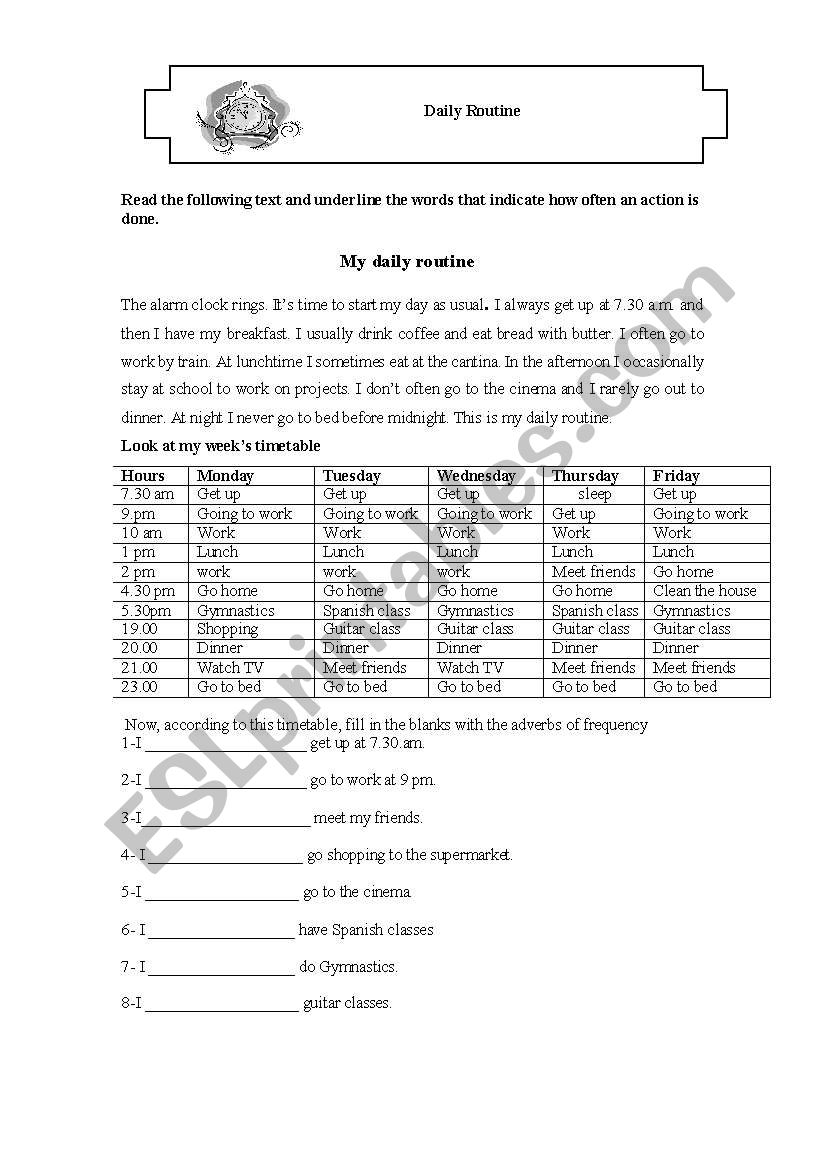 Daily routine worksheet