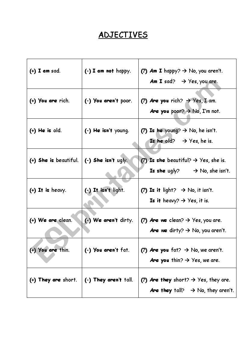 Adjectives worksheet