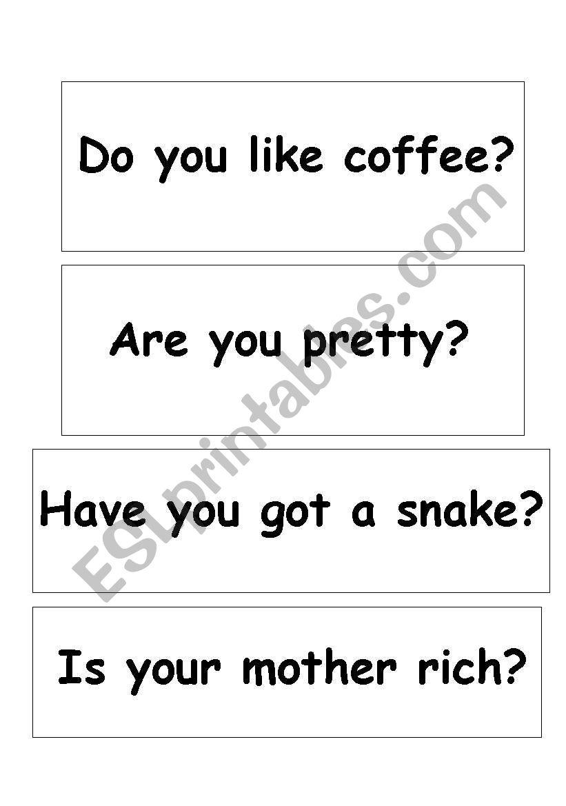 Yes/No Game worksheet