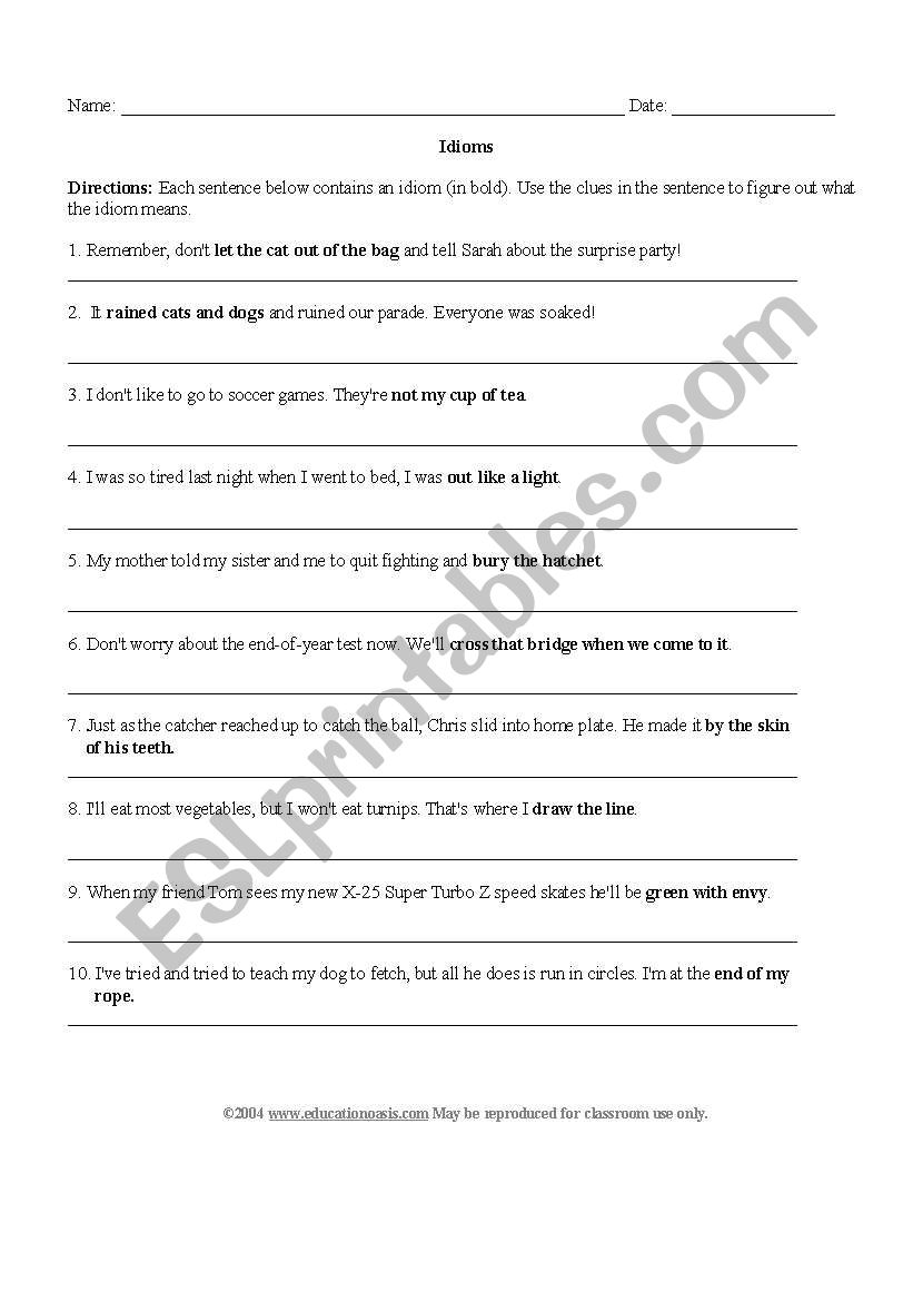 Idioms worksheet