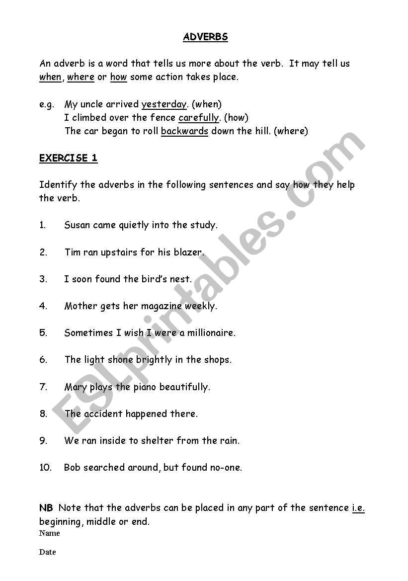 Adverbs worksheet