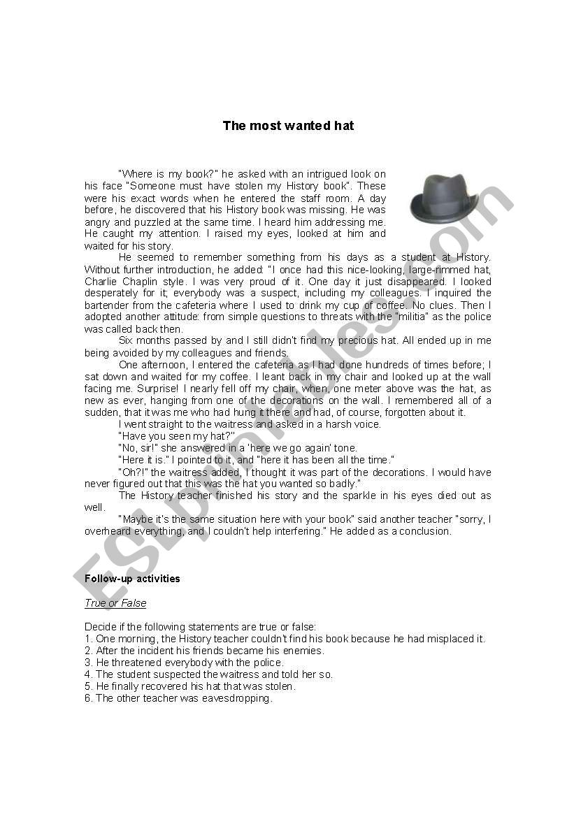 The most wanted hat worksheet