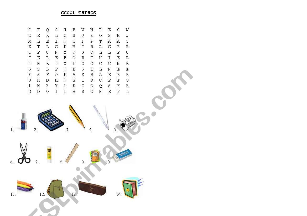 school things worksheet