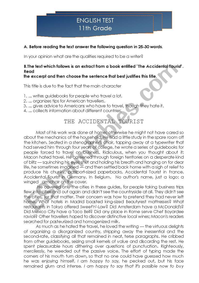 English Teste worksheet