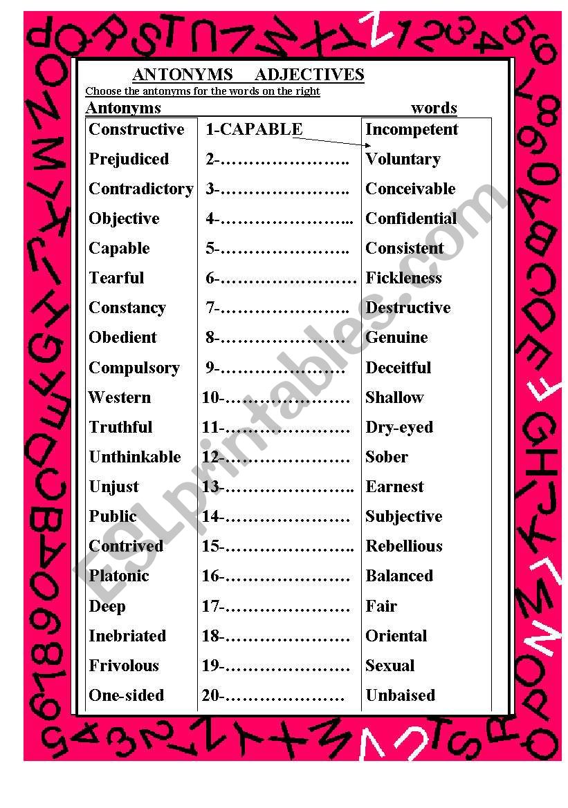 ANTONYMS worksheet