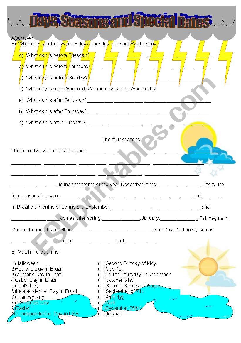 DAYS, SEASONS AND SPECIAL DATES