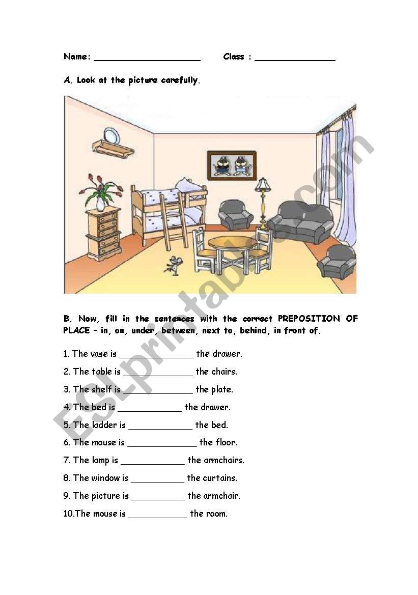 The Prepositions of Place worksheet