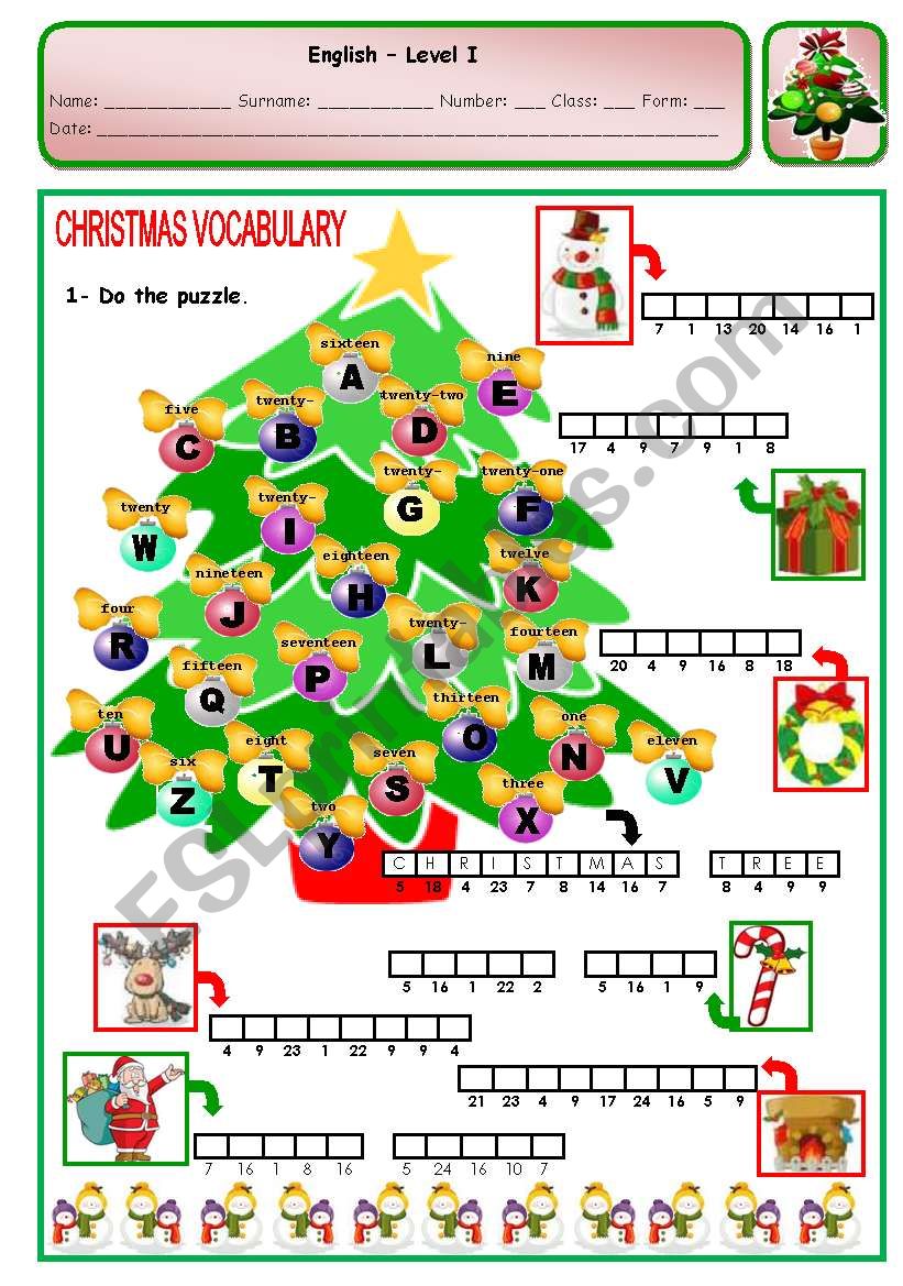 CHRISTMAS PUZZLE - PAGE 1 worksheet