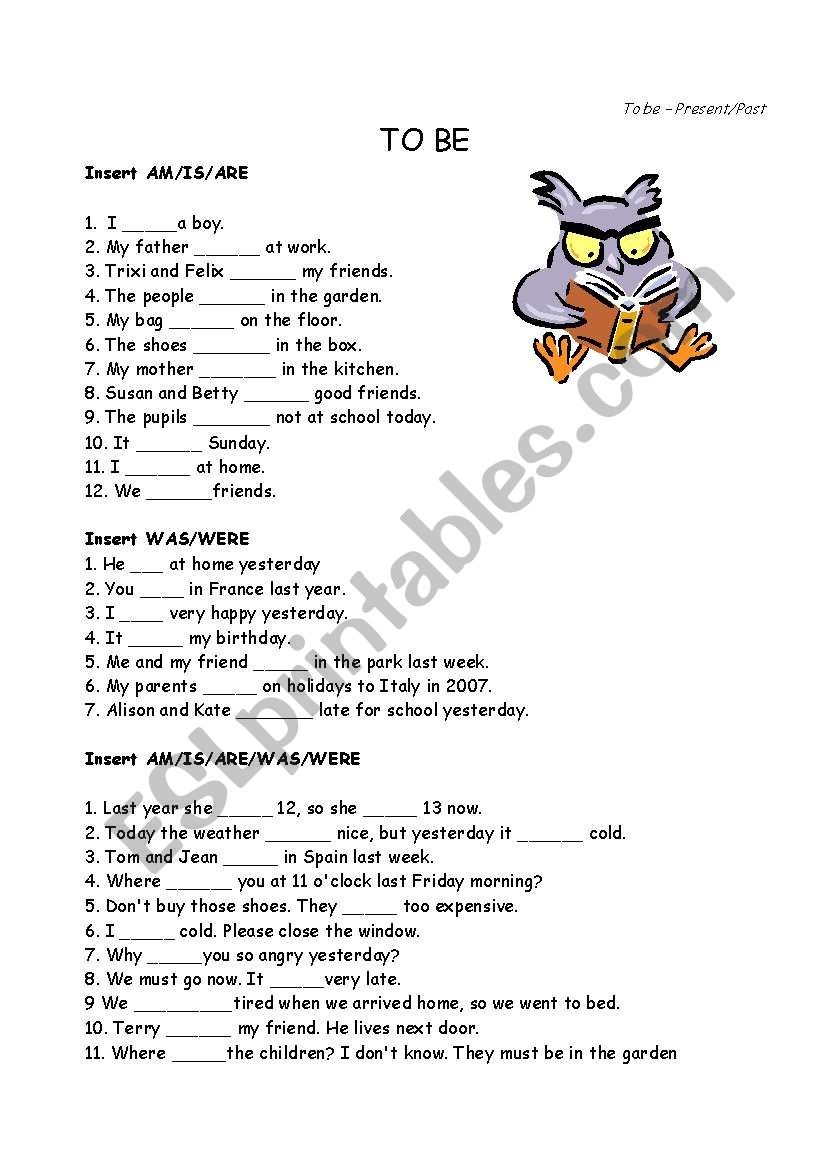 To be - present and past  worksheet