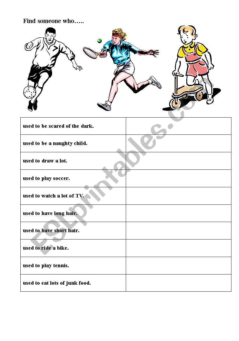 Find someone who used to... worksheet
