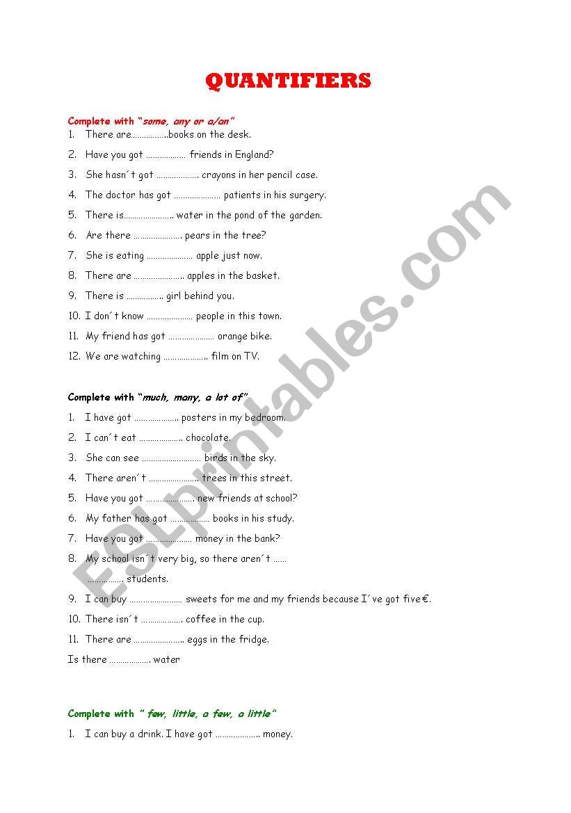 Quantifiers worksheet