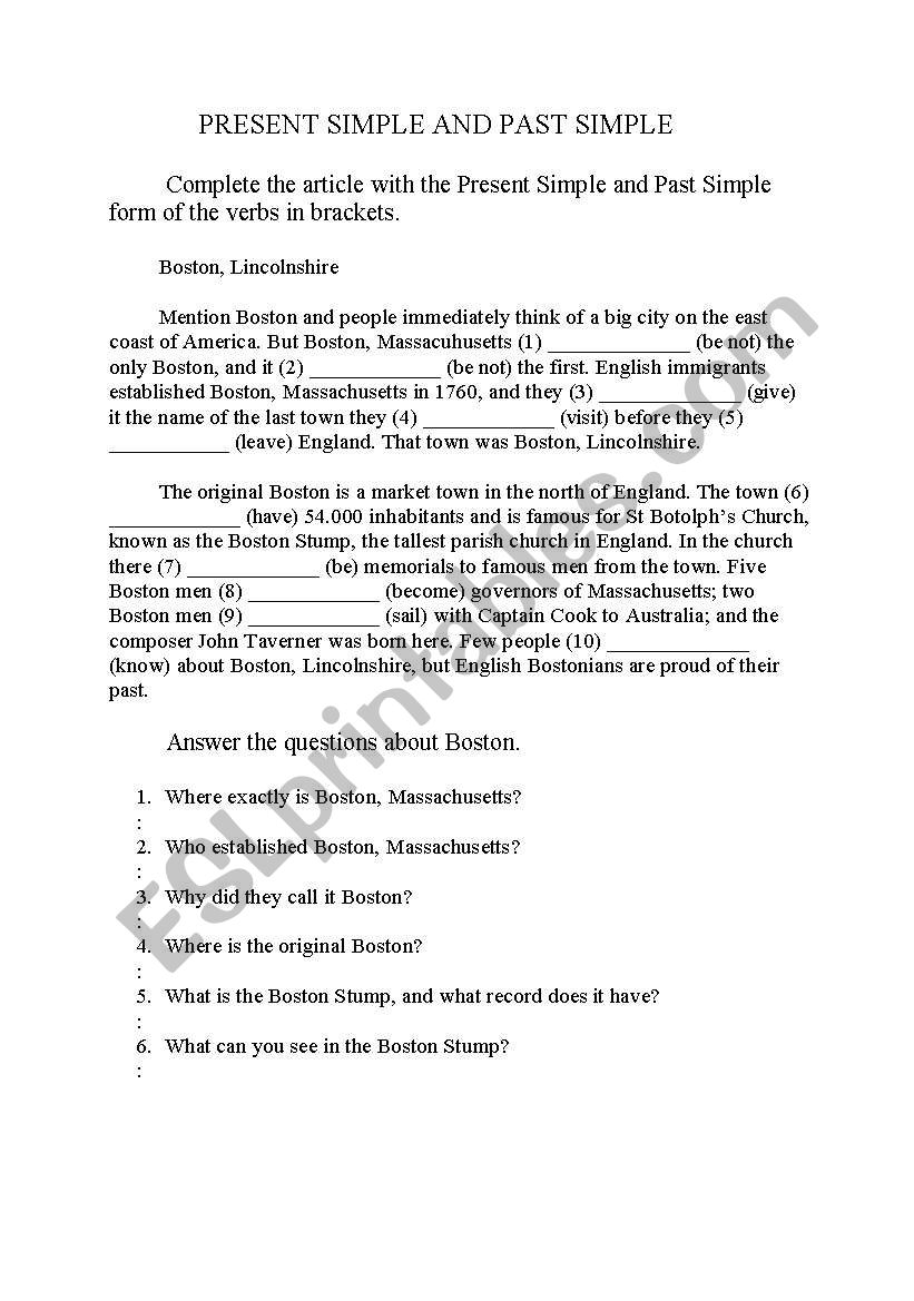 present simple past simple worksheet