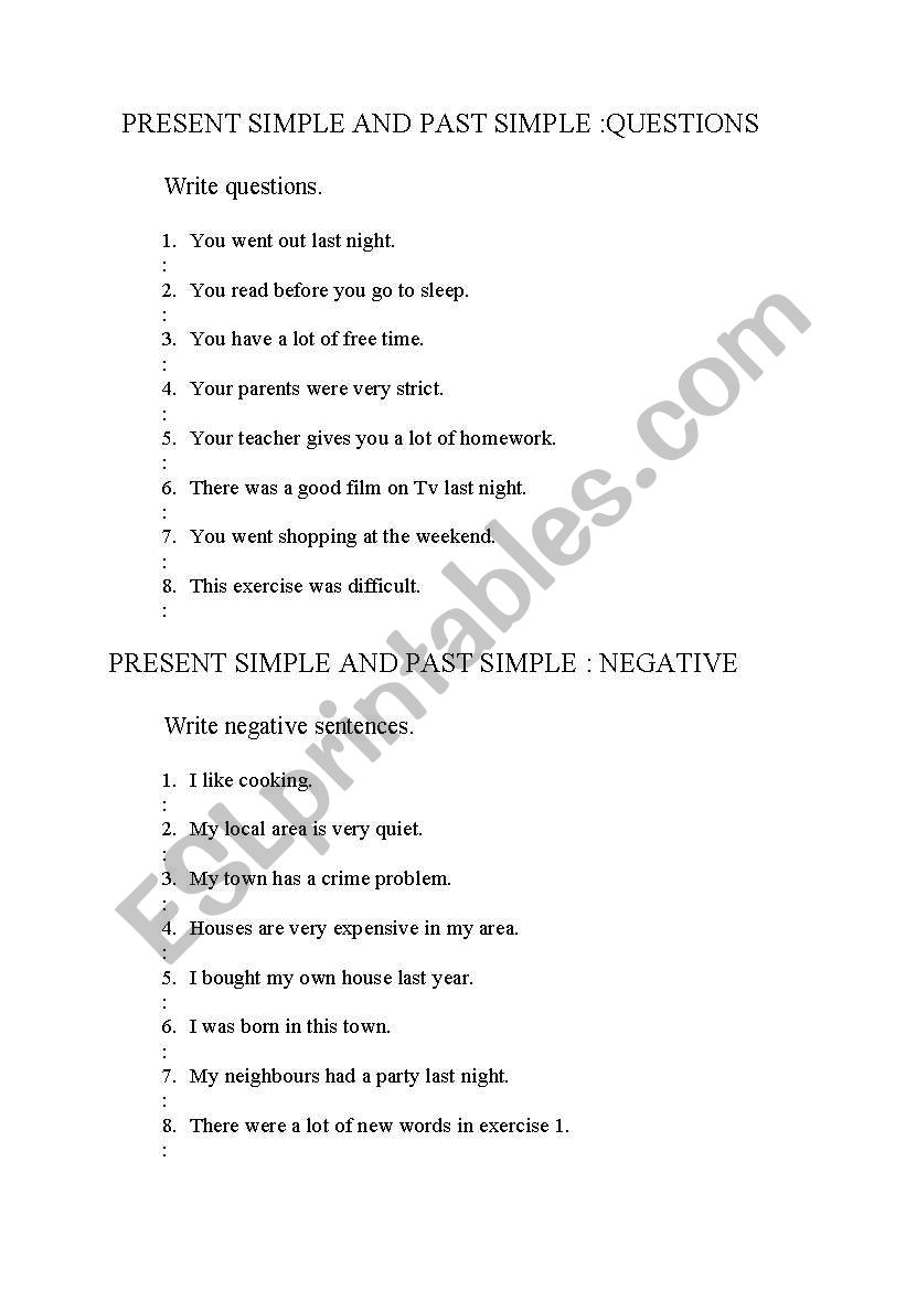 Questions and Negative sentences in present simple and past simple