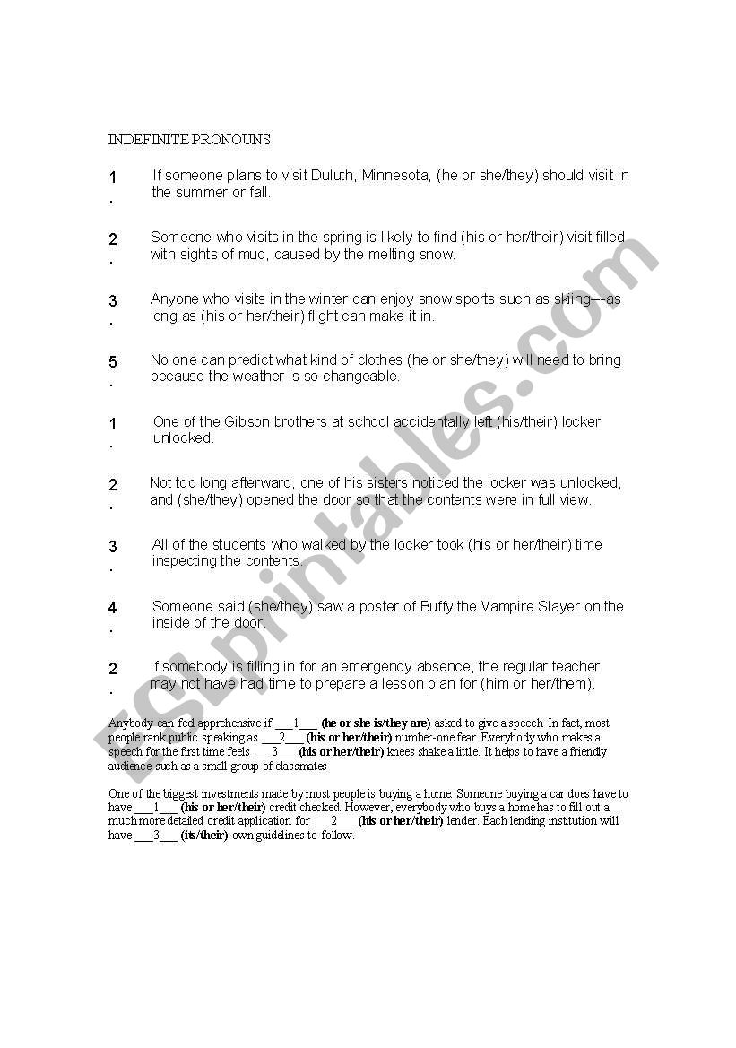 Indefinite Articles worksheet