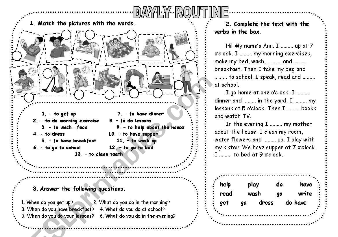 Daily routine worksheet