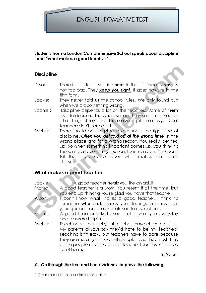  ENGLISH TEST worksheet