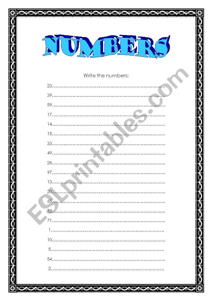 numbers 0-100 worksheet