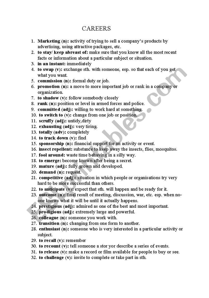 careers worksheet