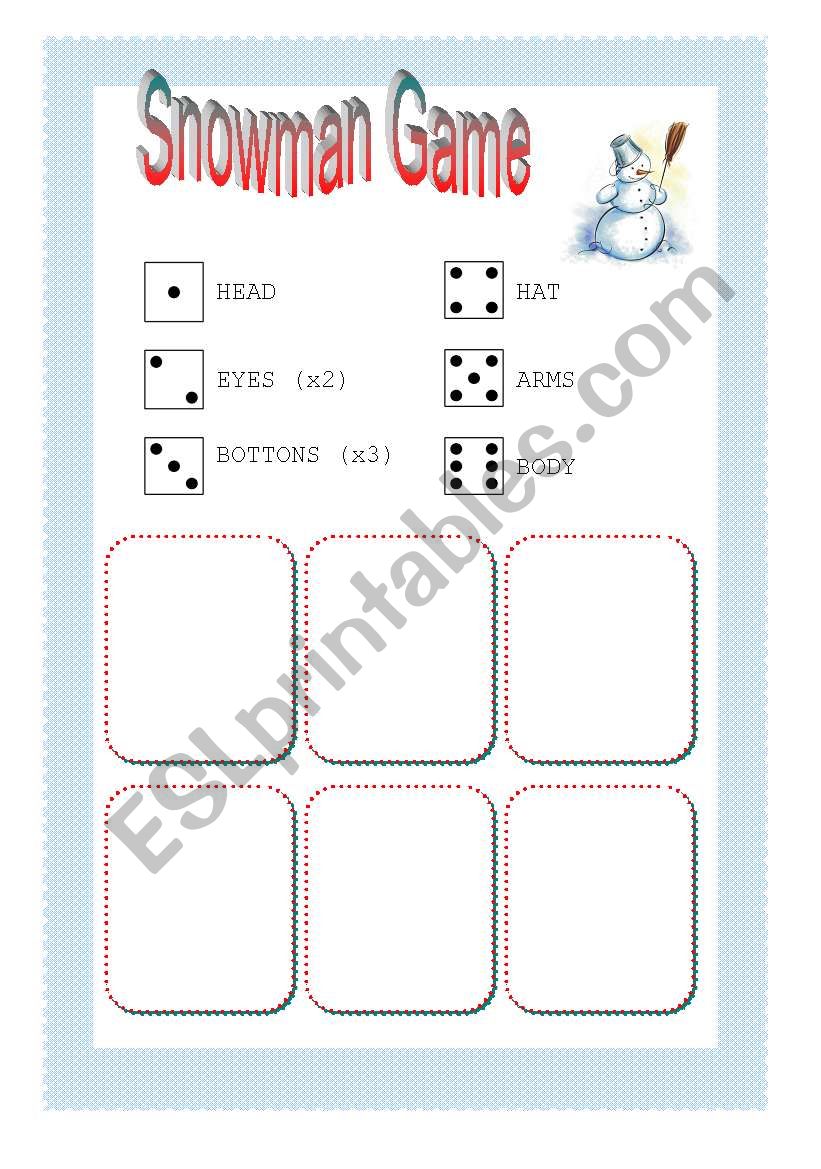 Snowman Christmas Game worksheet