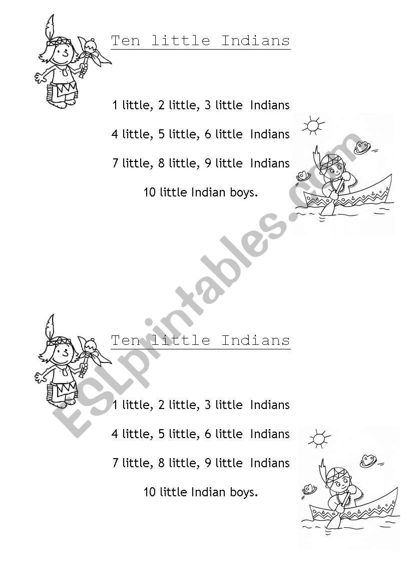 ten little indians worksheet