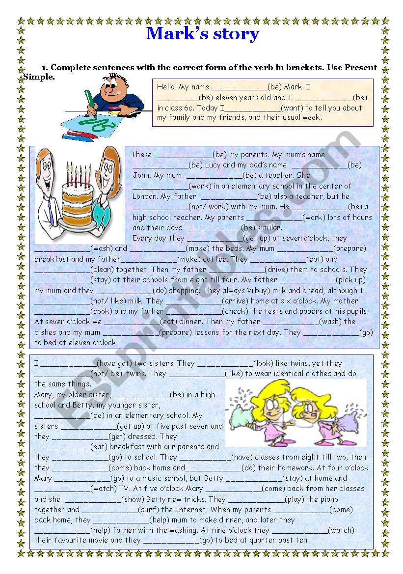 Marks story worksheet