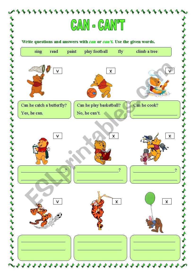 Can - cant worksheet