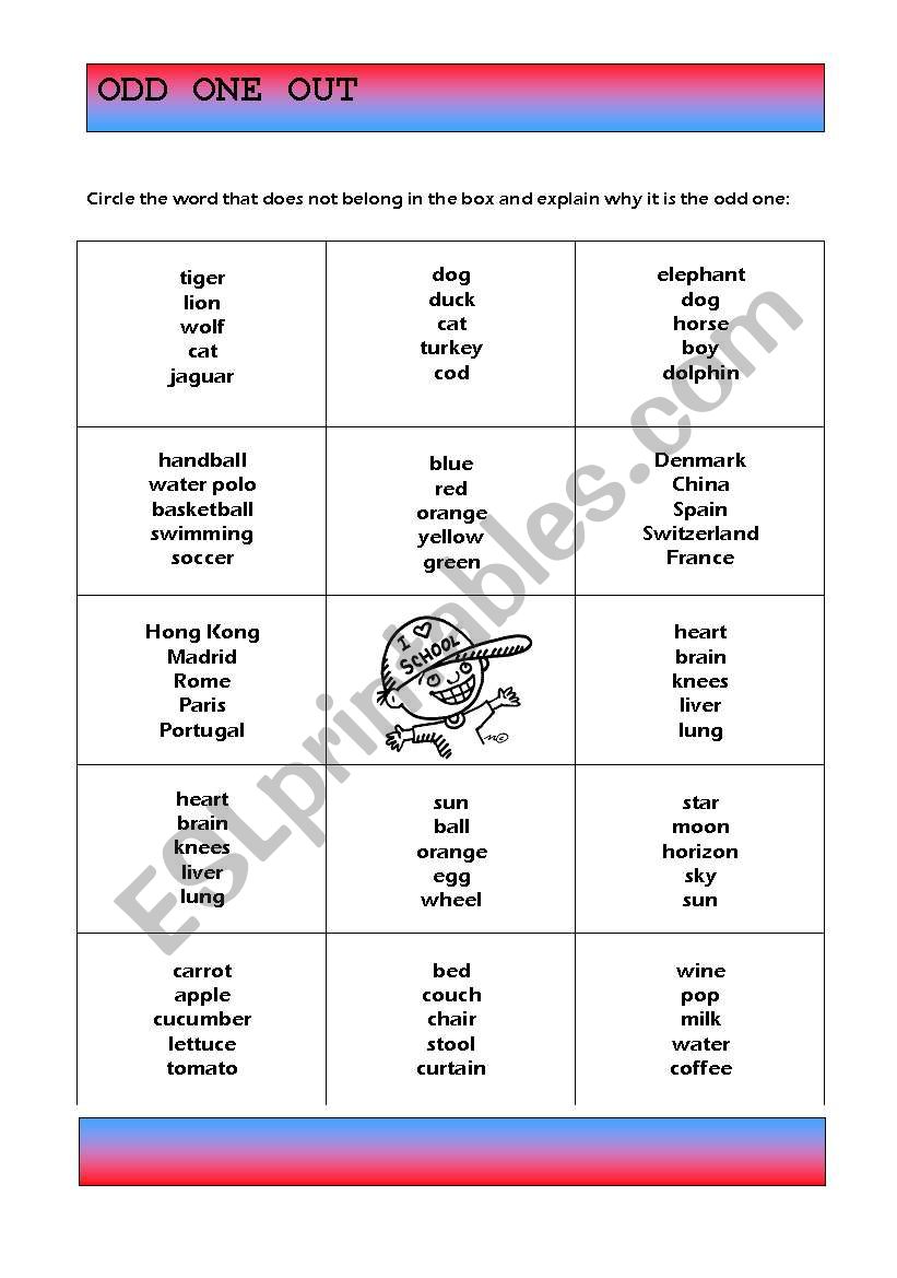 Odd One Out worksheet