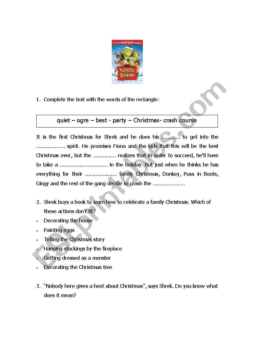 SHREK THE HALLS  worksheet