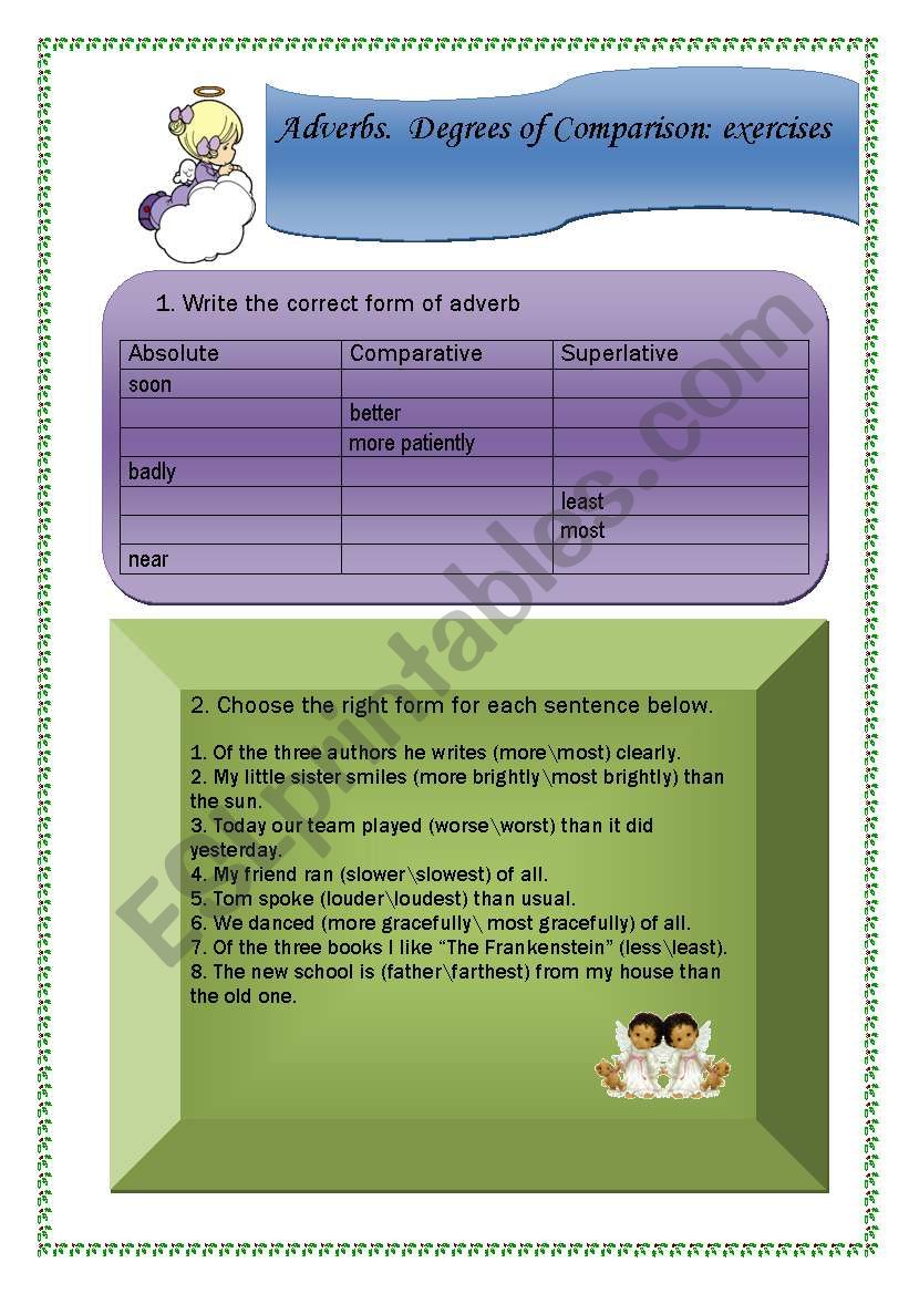 Adverbs. Degrees of Comparison: exercises 