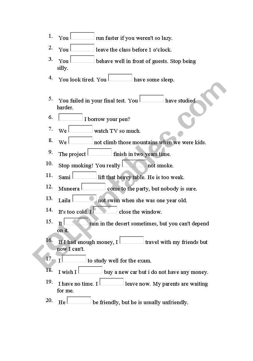 modals worksheet