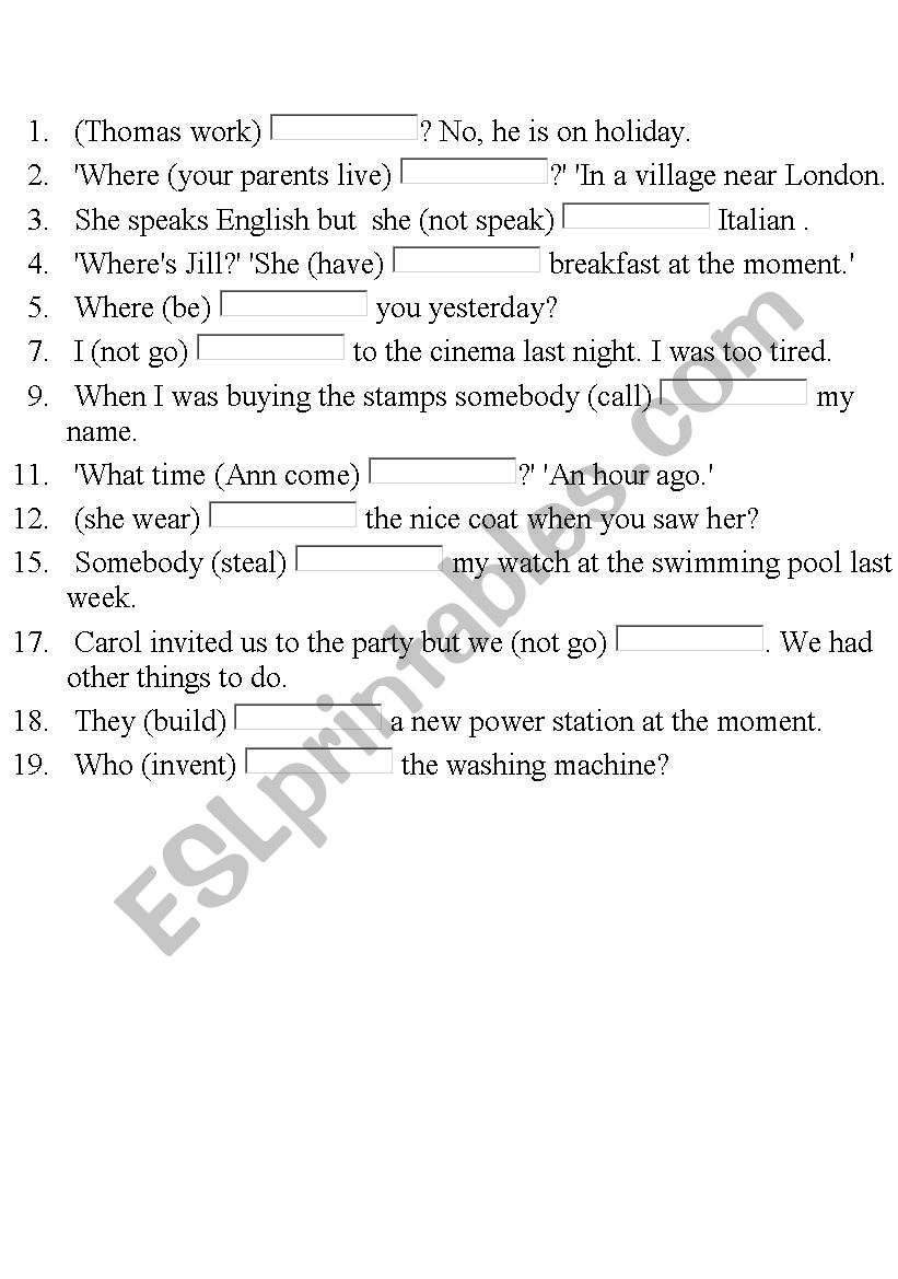 tenses worksheet