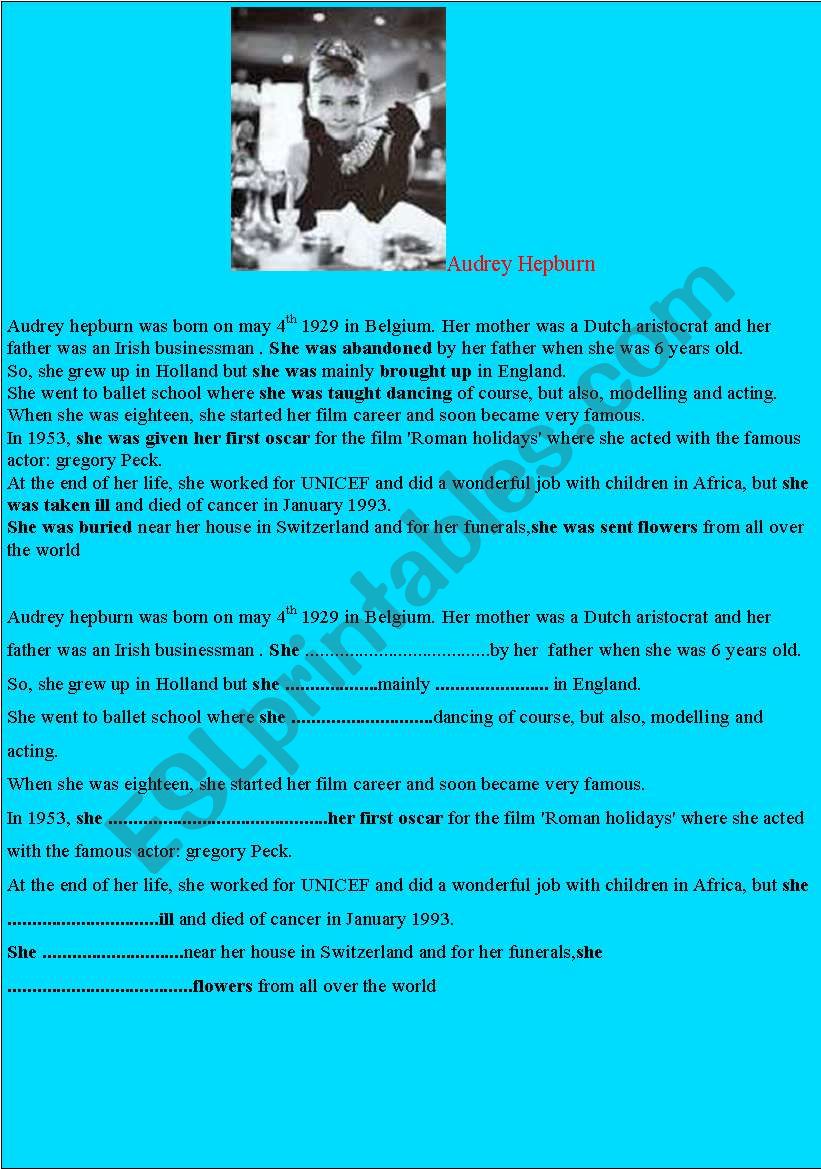 Audrey Hepburn ( a biography) worksheet