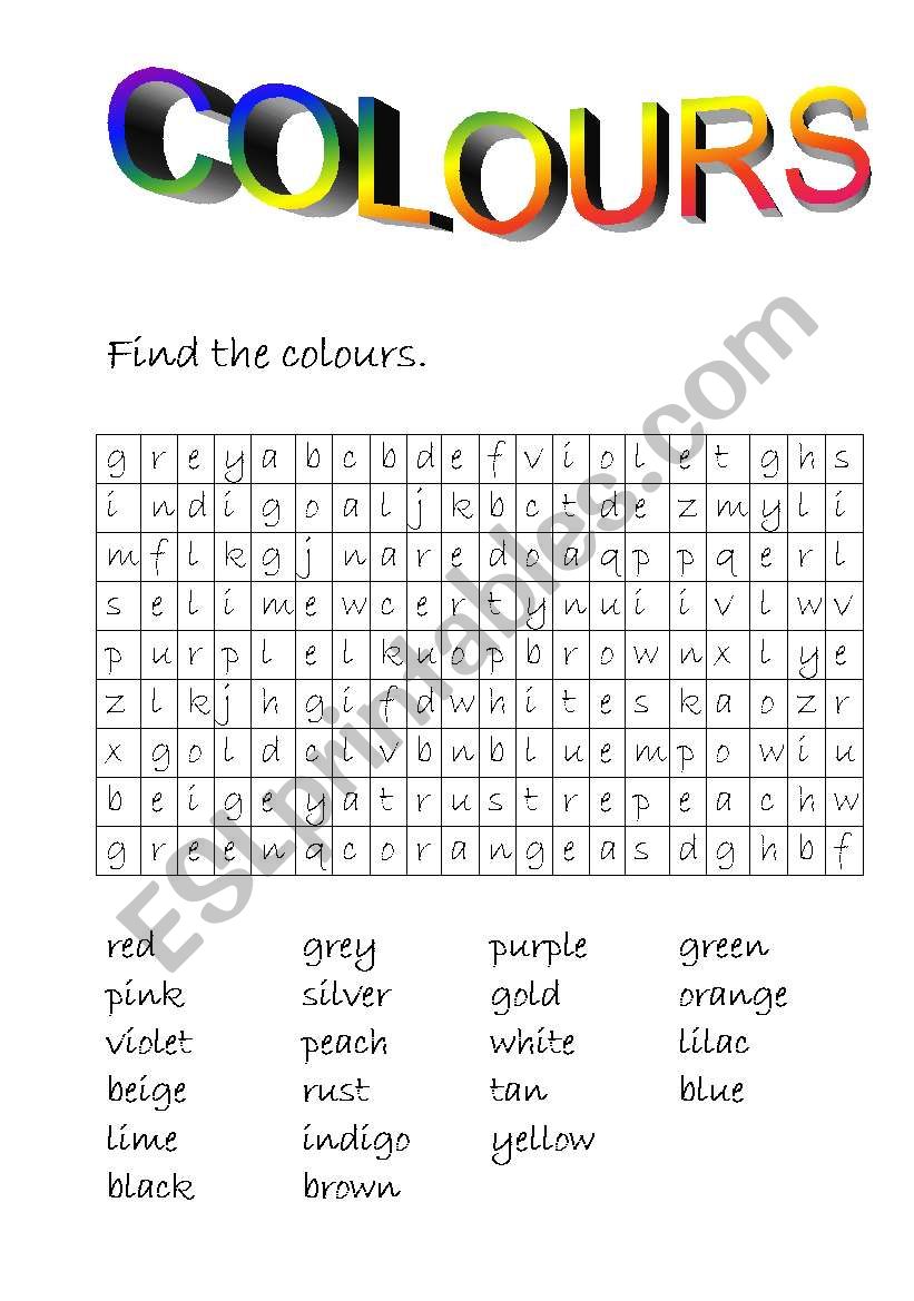 colours worksheet