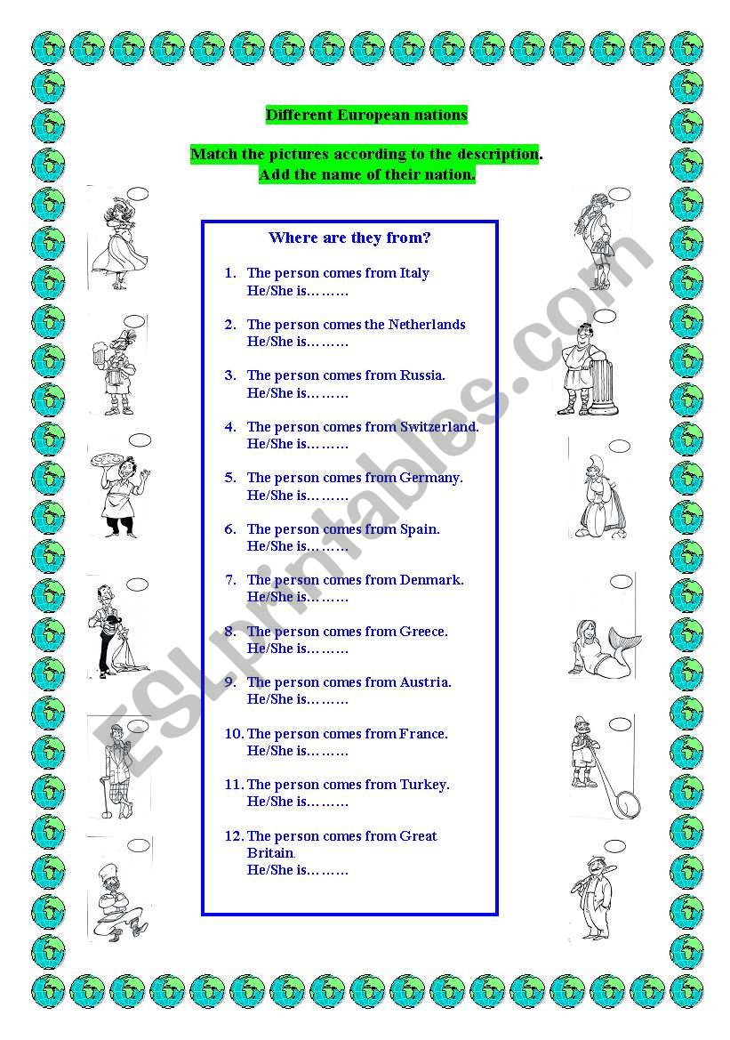 Different nations worksheet