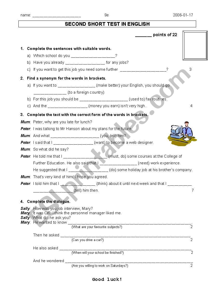 Reported Speech worksheet